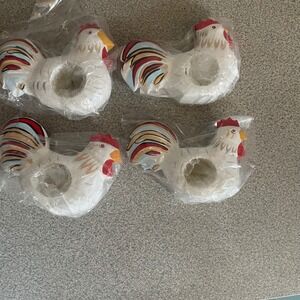 Set of 4 Ceramic Chicken Rooster‎ Napkin Rings Holders Country Farmhouse Decor